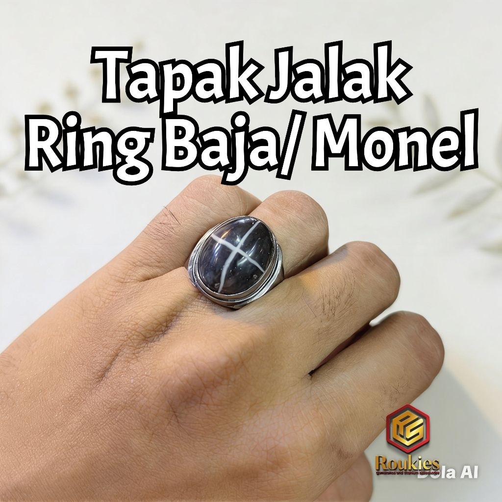 Cincin Batu Tapak Jalak Ring Baja Putih Monel