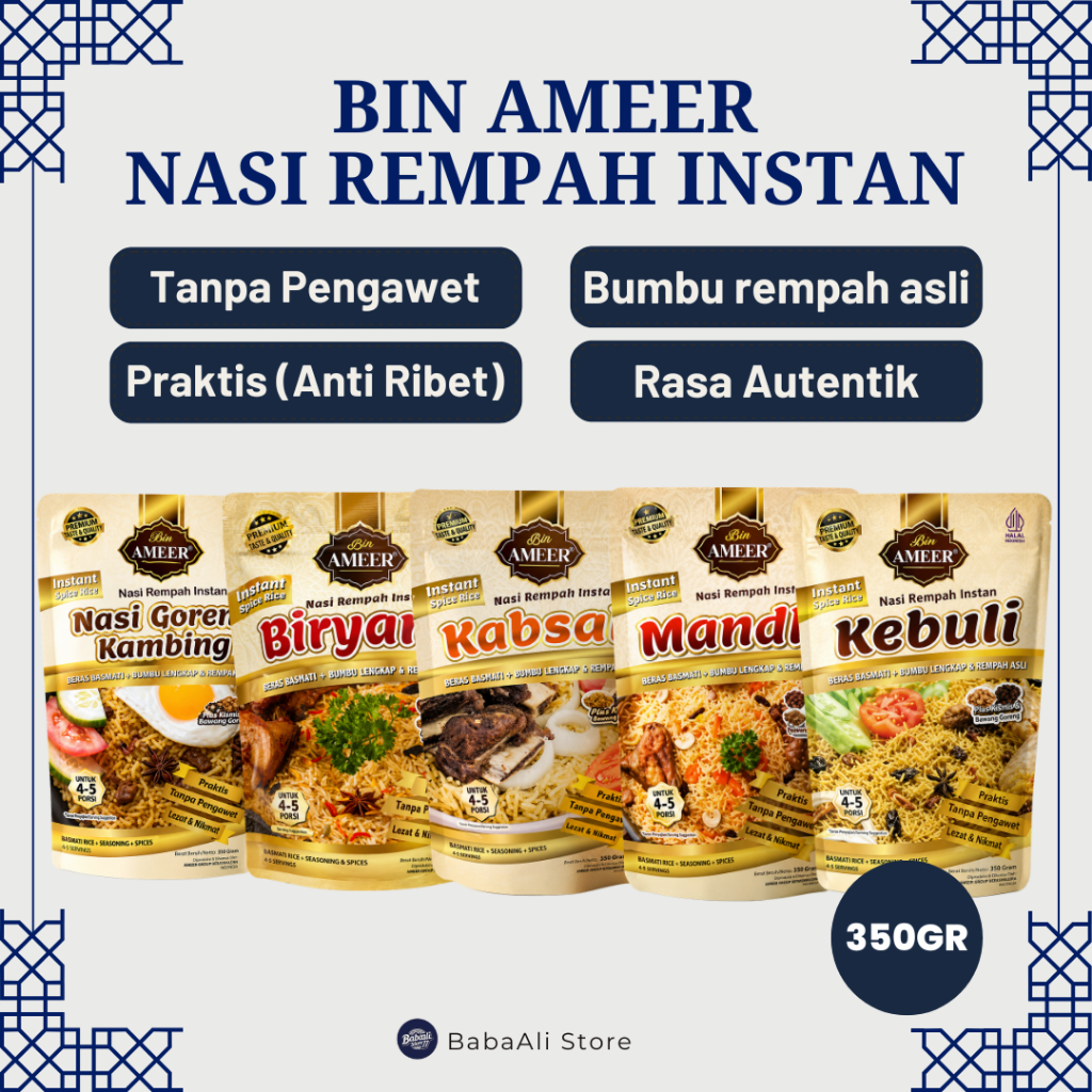 BabaAli - Nasi Rempah Instan Timur Tengah Bin Ameer/Kebuli Biryani Kabsah Mandhi/Nasi Goreng Kambing