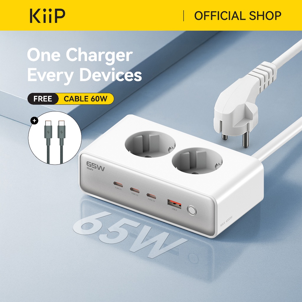 KiiP C20E Desktop Charger Fast Charging 65W Adaptor 6in1 USB Type-C Power Station