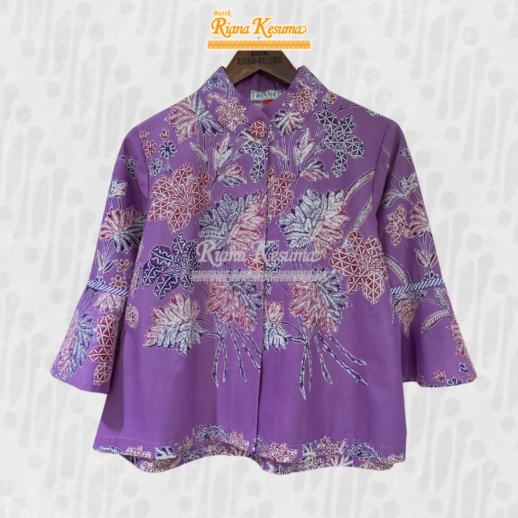 Batik Riana Kesuma - Atasan Kasual Wanita Blus Kerja Batik Katun Motif Bunga Ungu