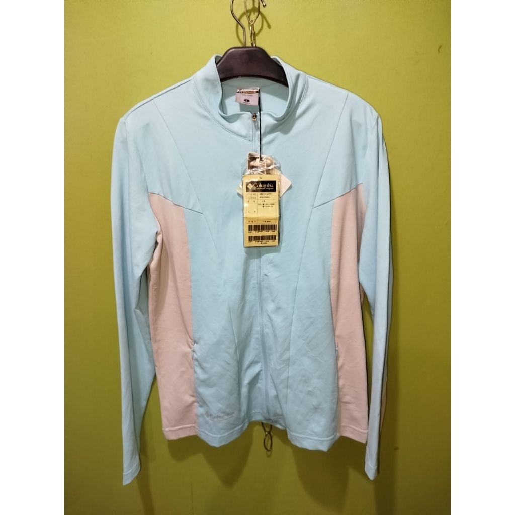 JAKET RUNNING COLUMBIA TITANIUM SOFTSEL BIRU LANGIT SIZE L WOMEN (BARU)