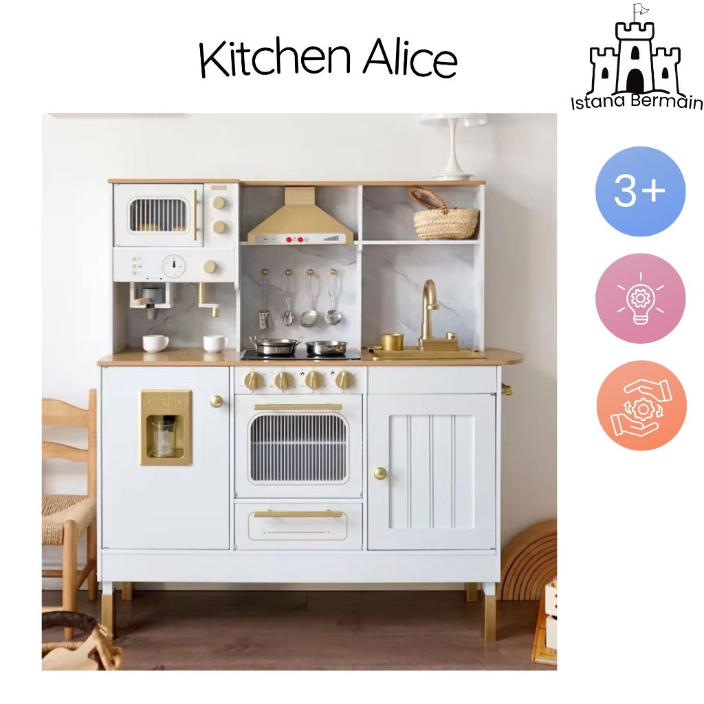 Alice kitchen set kitchen white gold mainan kitchen kayu anak mainan mesin cuci kayu