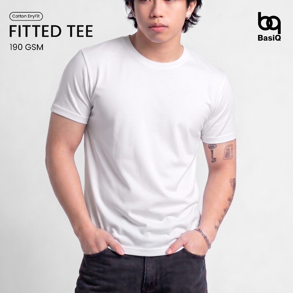 BasiQ Kaos Fitted Tee Putih Pria Wanita Kaos Polos DryFit Adem Nyaman Quick Dry