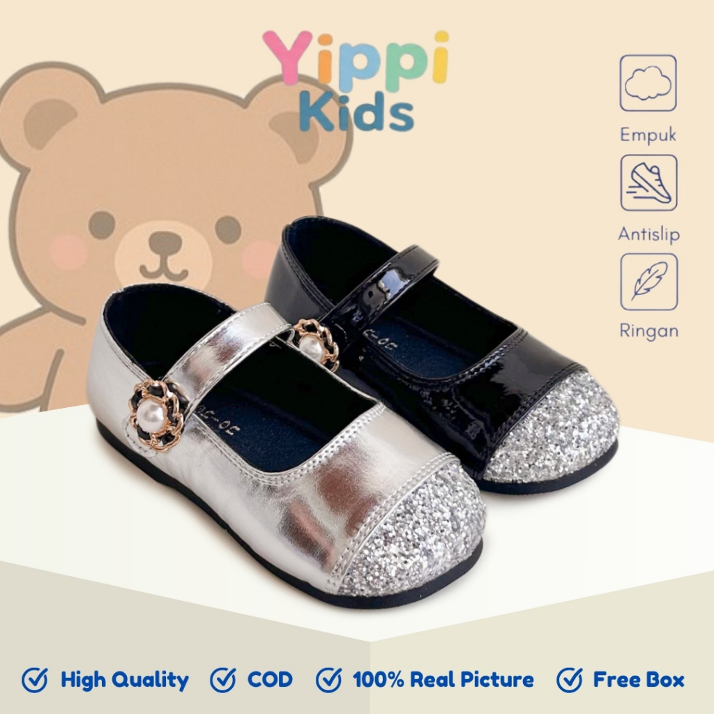 YIPPI KIDS - Flat Shoes Anak Perempuan Glitter 26-30 Sepatu Pansus Anak Cewek Sepatu Pesta Anak Cewe