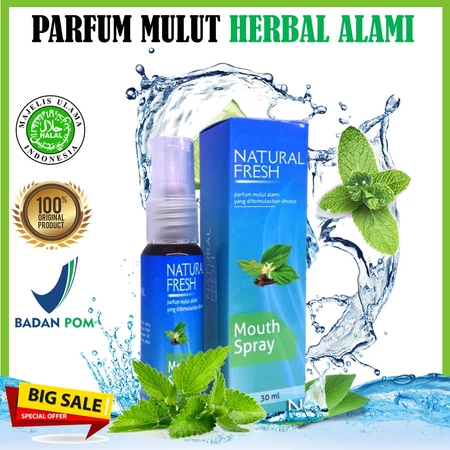 Mouth Spray Natural Fresh Herbal Alami 30ml, Parfum Mulut Herbal, Halal, Badan POM