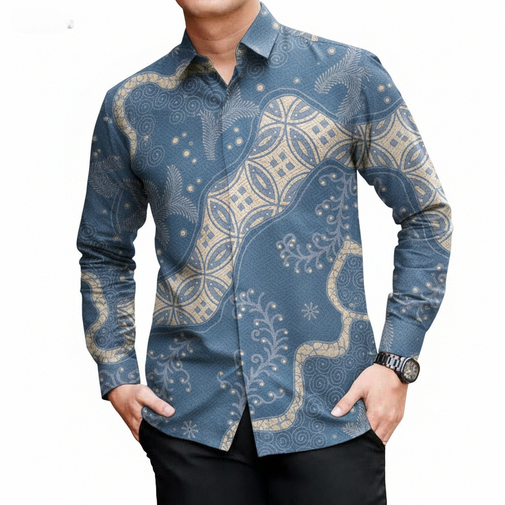ALKIRANA BUTIK - Kemeja Batik Pria Lengan Panjang Baju Batik Pria Lengan Panjang
