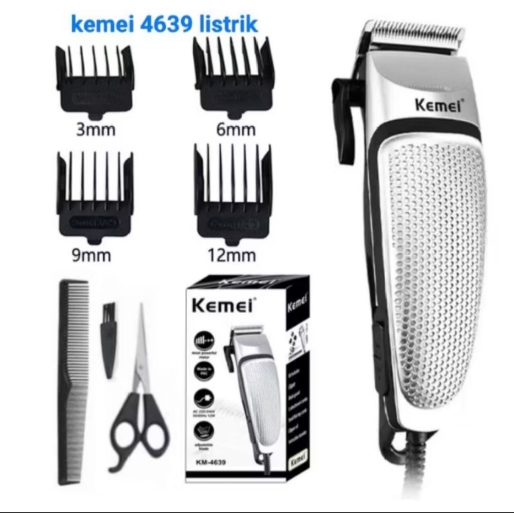 KEMEI Alat Cukur Rambut Kabel Colok Listrik Lengkap KM 4639 Mata Pisau Anti Karat dapat di Sesuaikan