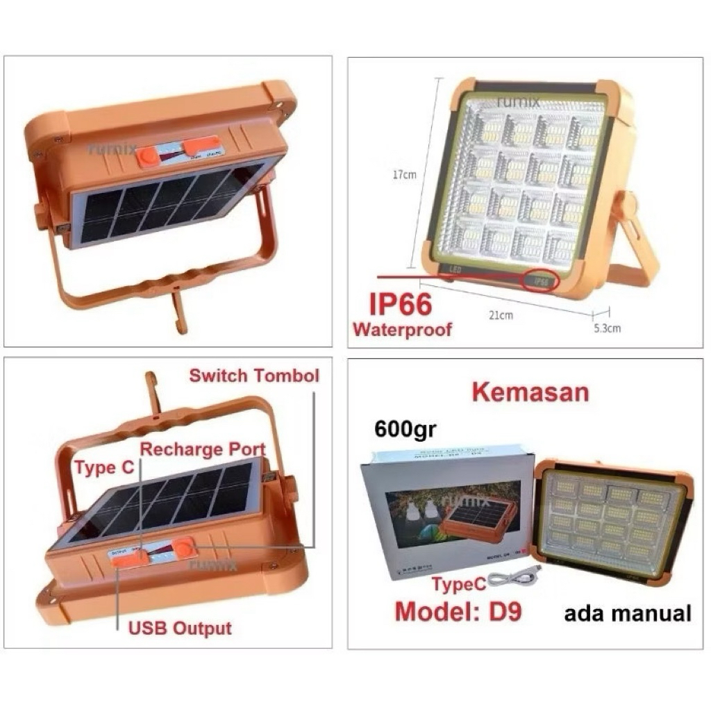 Lampu emergency tenaga Matahari solar panel sunpro 200 watt sl 108 super terang ip66