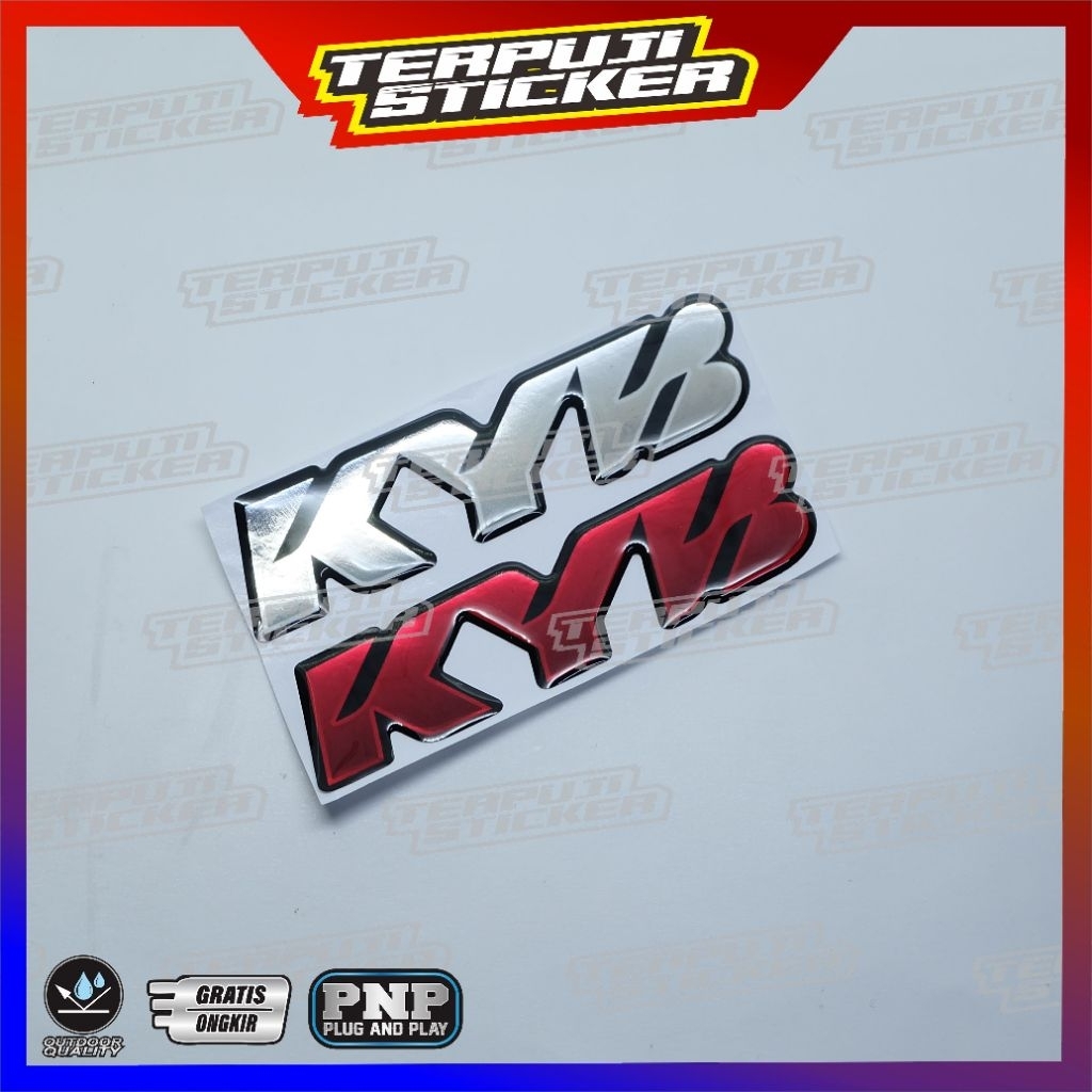 emblem timbul KYB, warna silver & merah