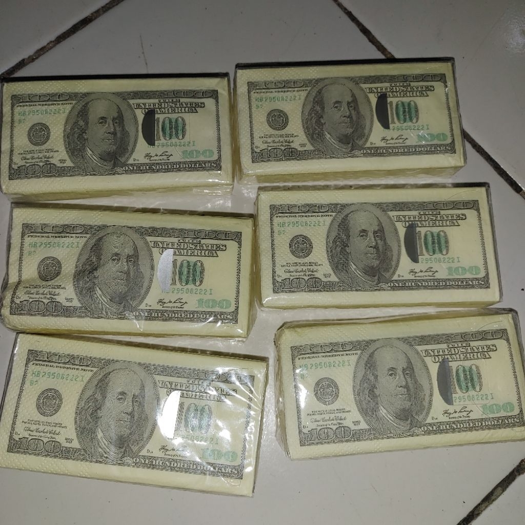 Tisu Kertas Gambar Uang USD 100 - 10 Lembar