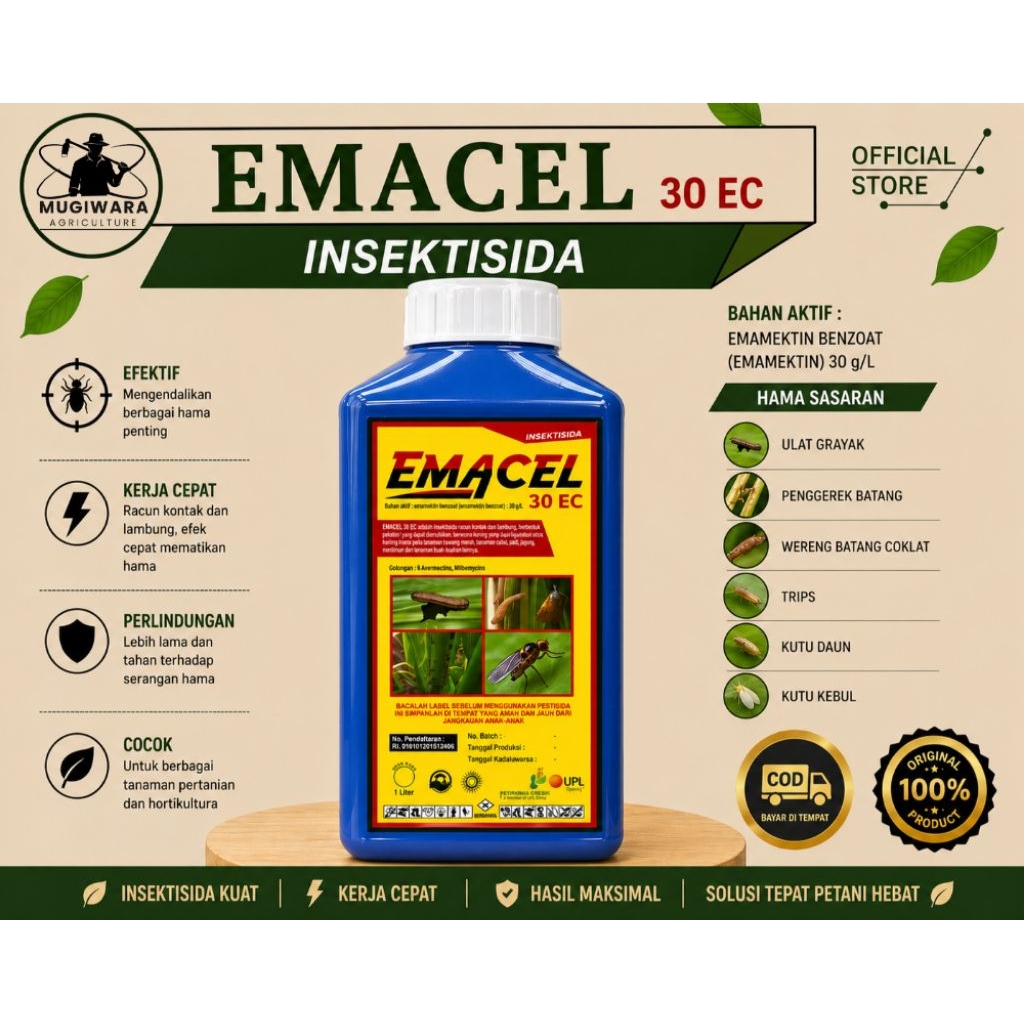 EMACEL 1 LITER 30 EC – INSEKTISIDA KONTAK & LAMBUNG | EMAMEKTIN BENZOAT 30 G/L | ULAT, WERENG, TRIPS