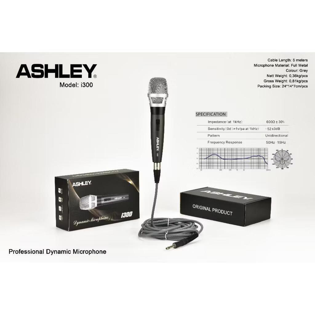 Ashley Mic Kabel Ashley i300 Full Metal Mikrofon Microphone Vocal karaoke Original 5 Meter Kualitas 