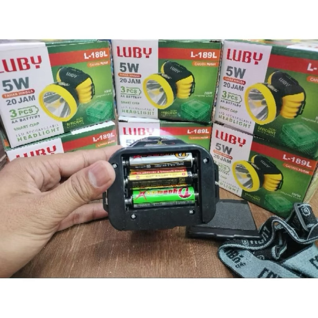 senter kepala baterai  luby 5 Watt LED L-189 cahaya putih