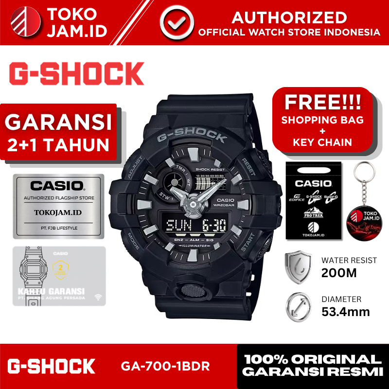 Jam Tangan Pria Casio G-Shock GA-700-1BDR Original Analog Digital Black Sport Shock Resistant LED Li