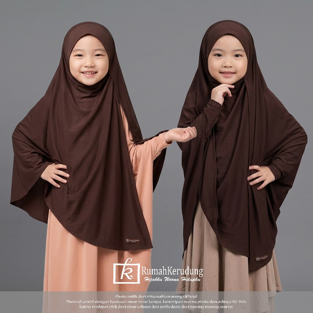 Hijab Lily Instan Oval Syar'i Anak Perempuan Coklat Polos Bahan Lembut Model Modern RumahKerudung Pa