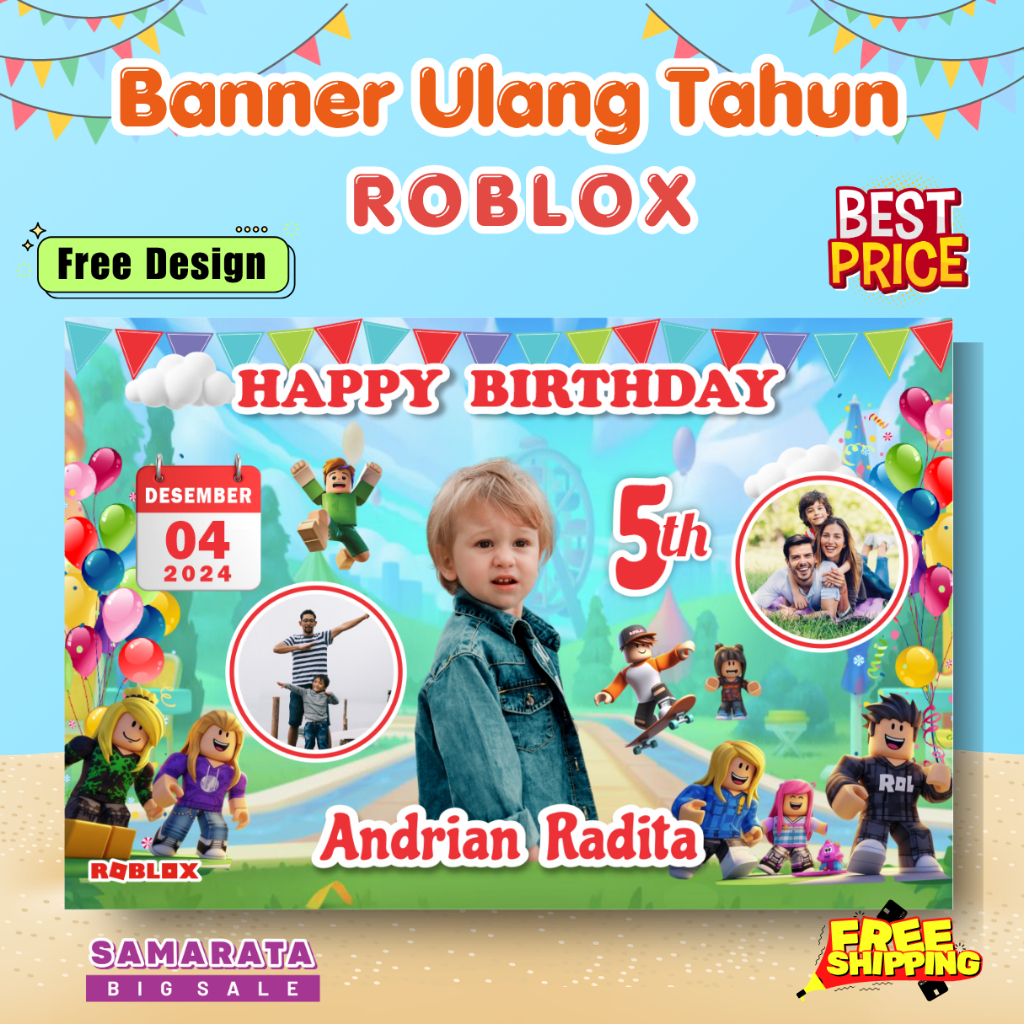 Banner Ulang Tahun Anak Roblox Spanduk Birthday