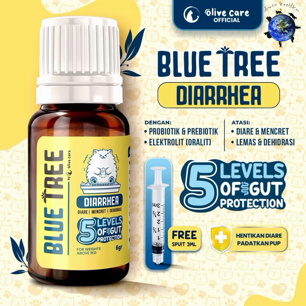Olive Care Kucing BLUE TREE Diarrhea (Diare) dengan 5 Lapis Perlindungan Usus kandungan Probiotik, P