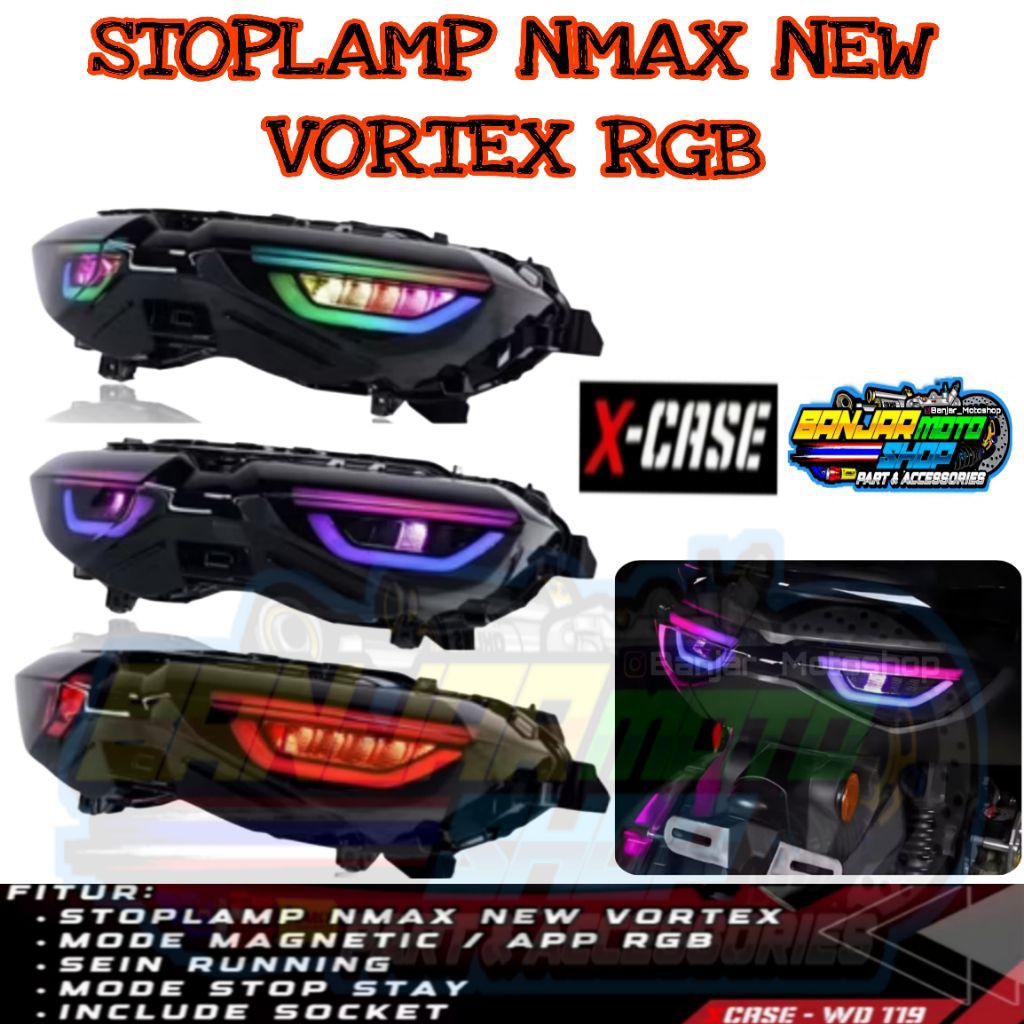STOPLAMP RGB VORTEX NMAX NEW RGB APP 200 MODE ORIGINAL XCASE / LAMPU BELAKANG NMAX NEW / STOPLAMP NM