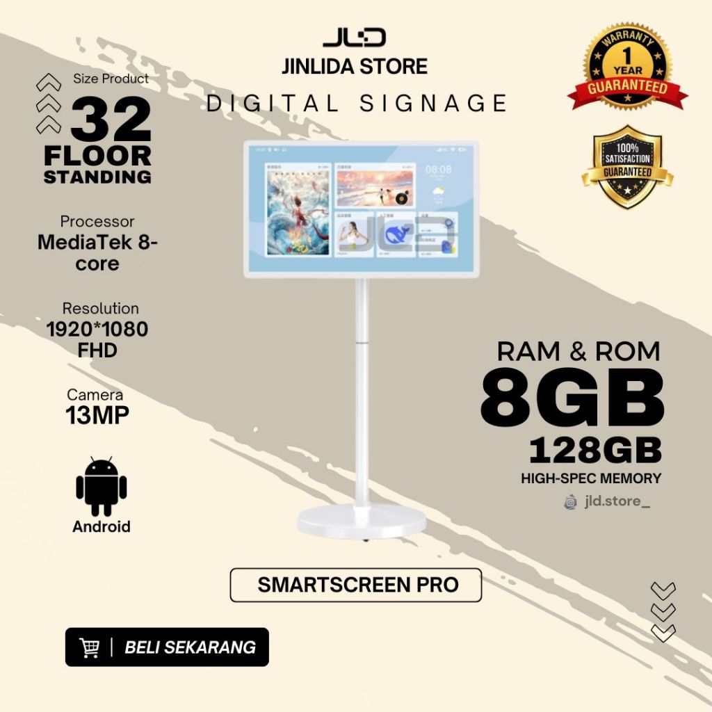 SmartScreen Pro 32-inch Floor Standing FHD Interactive Flat Panel Standby Me Android TV dengan Layar