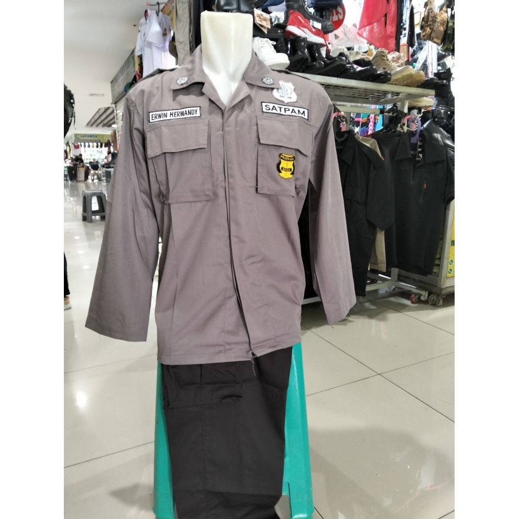 seragam pdl satpam coklat terbaru/baju pdl satpam coklat bordir/baju pdl satpam + bordiran -setelan 