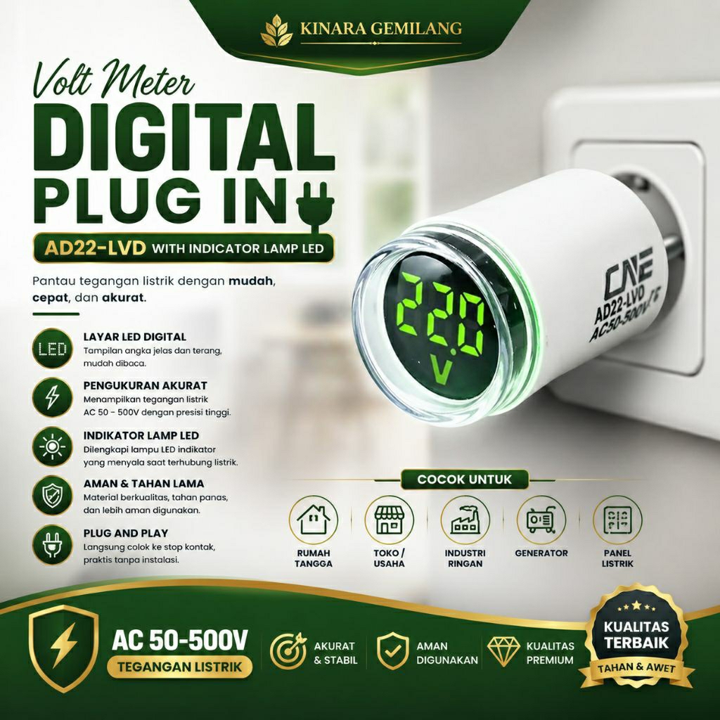 Volt Meter Digital Plug In / Colokan AD22-LVD With Indicator Lamp LED Bentuk Bulat