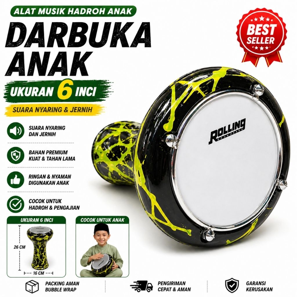 Darbuka Anak 6 Inci  Alat Musik Hadroh Marawis Anak  Mainan Edukasi Premium