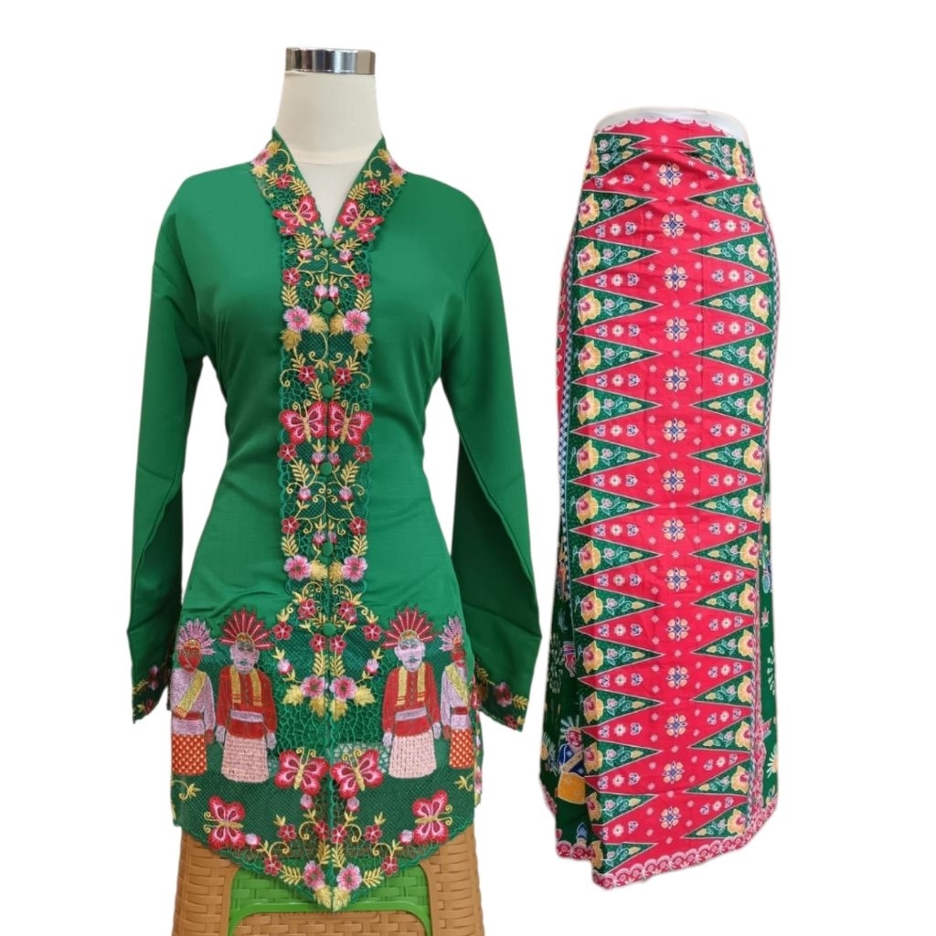 SET KEBAYA ENCIM BETAWI ONDEL ONDEL DEWASA TERMURAH LENGAN PANJANG // KEBAYA ENCIM KATUN BORDIR PREM