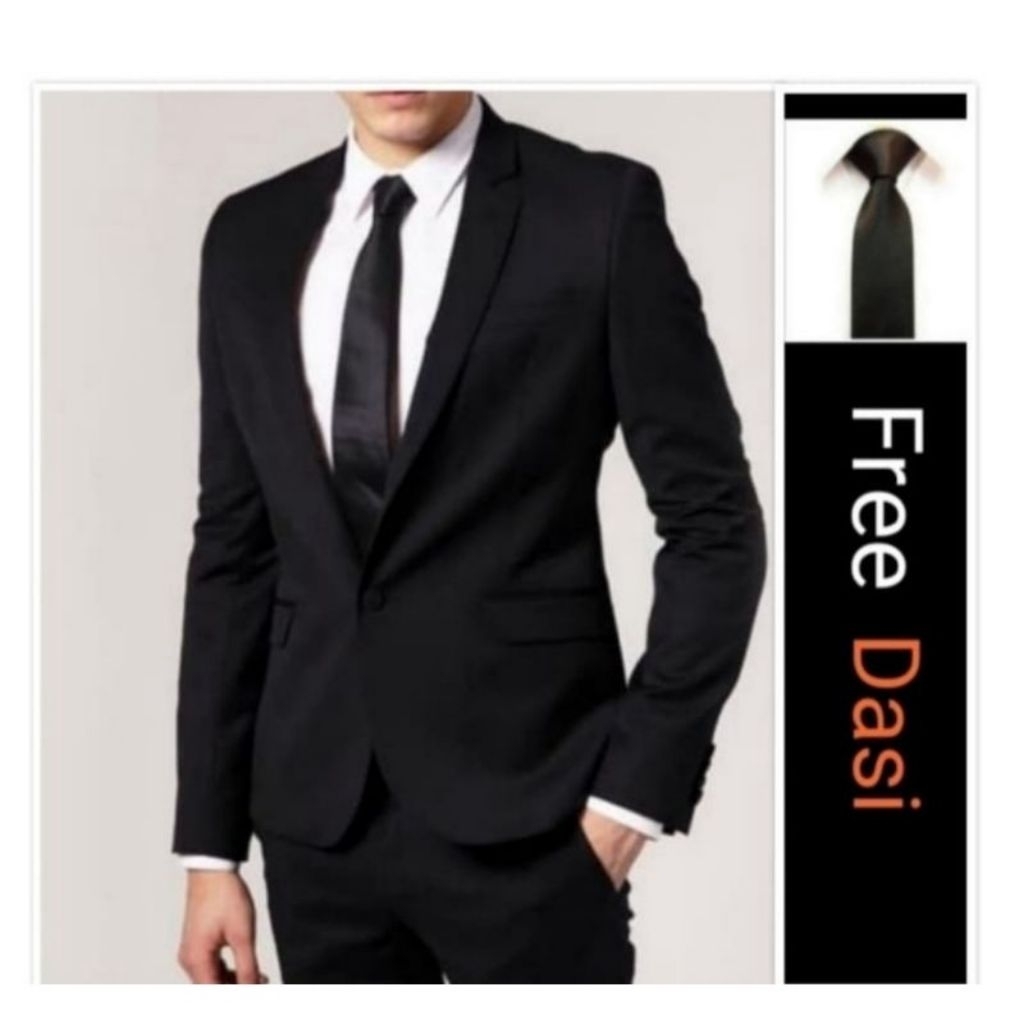 JAS BLAZER PRIA FORMAL BAHAN (ZET BLACK )TEBAL&LEMBUT JAS KANTOR ELEGAN KANCING 2 PCS