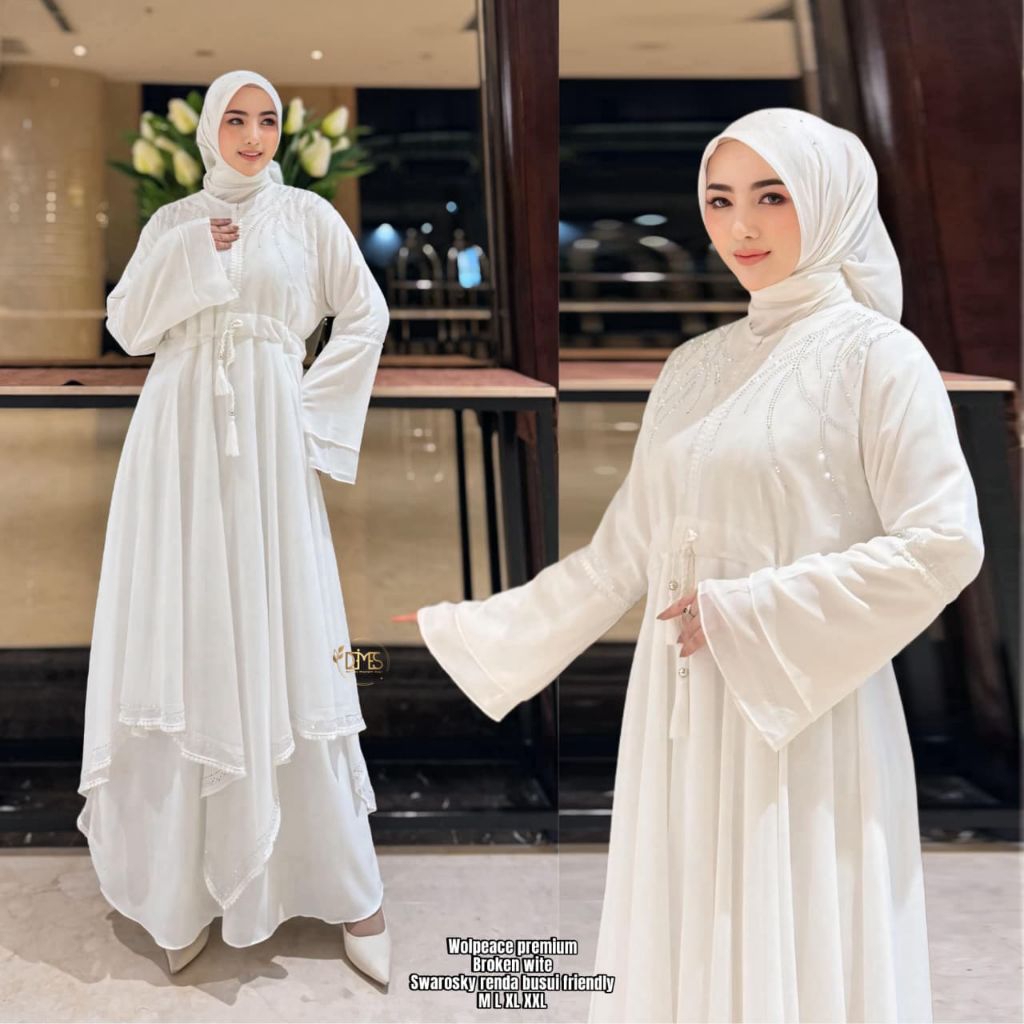 Gamis Abaya Putih Pemium Wolfice Ceruti Payet Exclusive Kode 021