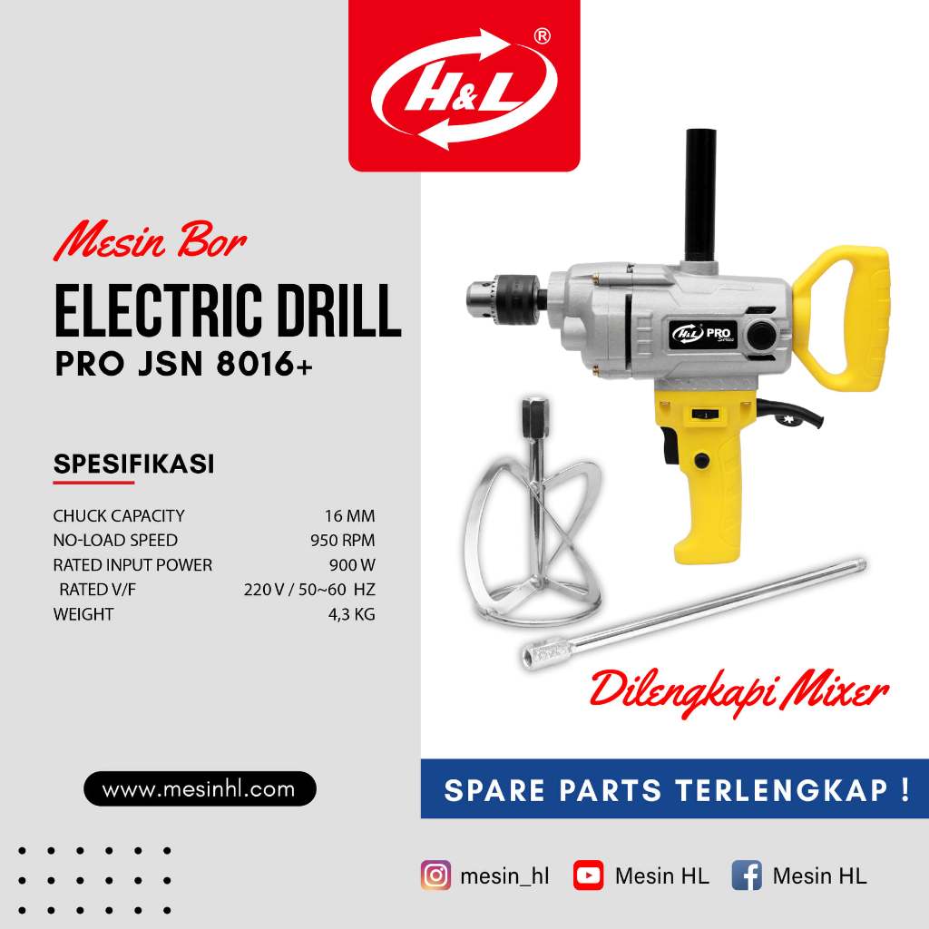 PRO H&L JSN 8016+ Mesin Bor Pengaduk Cat Semen/Mixer Bor Pengaduk Cat Semen PRO H&L