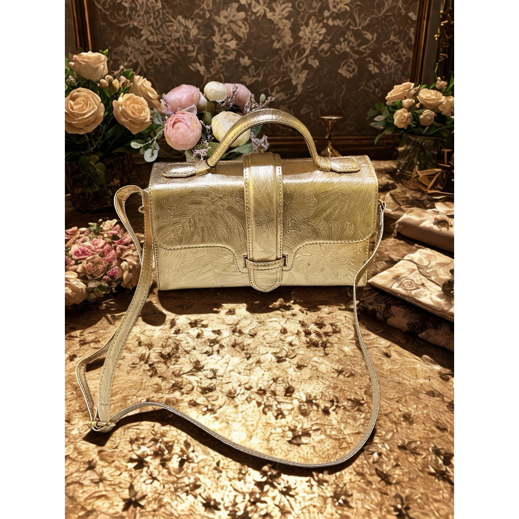 Tas wanita kulit sapi asli warna gold