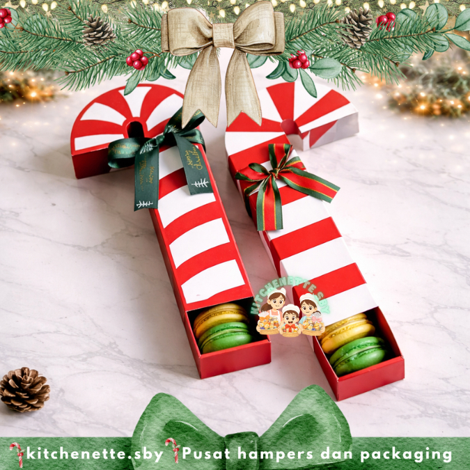 Kotak Natal Candy Cane BOX tongkat natal Christmas Box macaron cookies mochi mini pie bix coklat cak