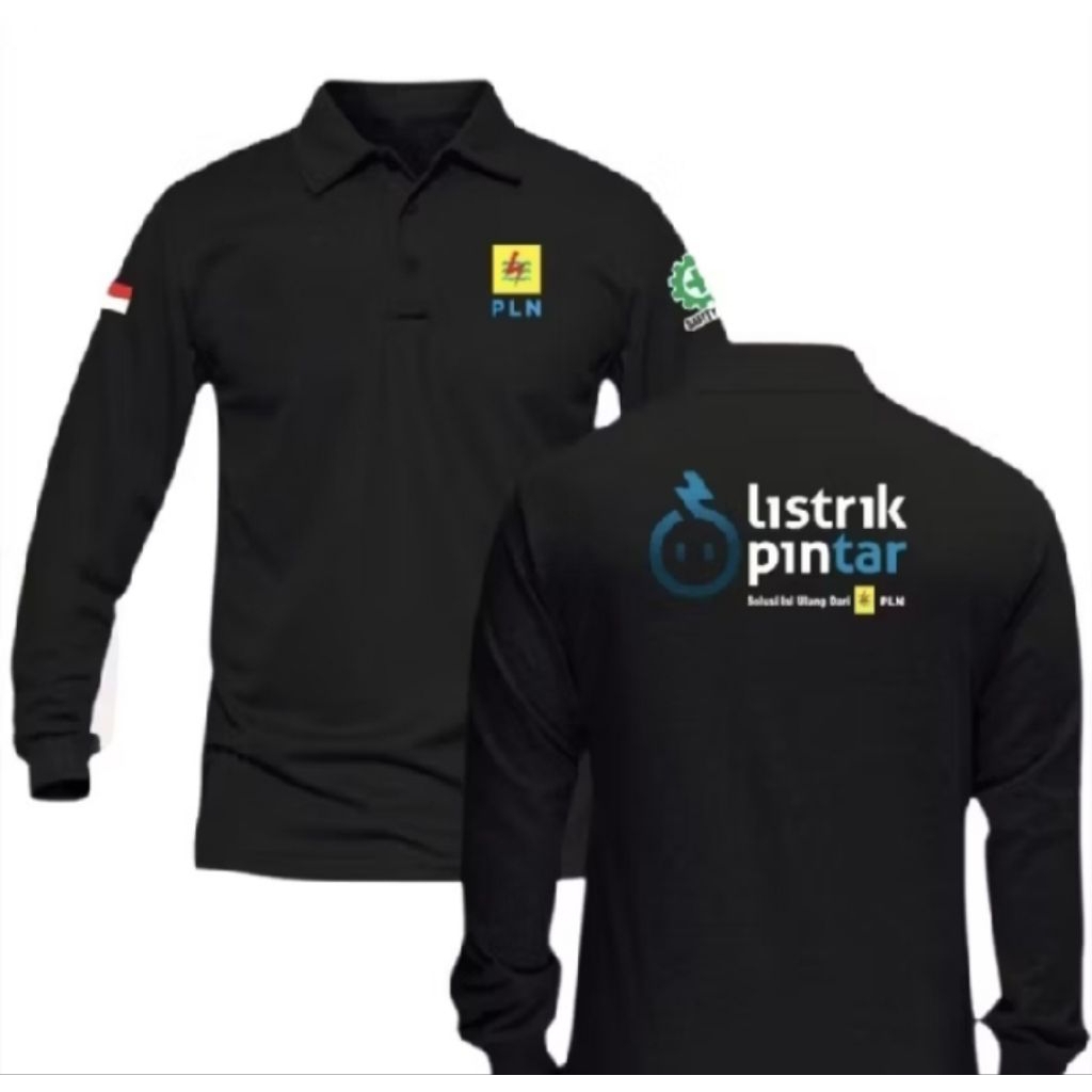 KERAH POLO PANJANG DEWASA/KAOS SERAGAM LISTRIK PINTAR/KAOS PLN LENGAN PANJANG/FRE CUSTOM NAMA
