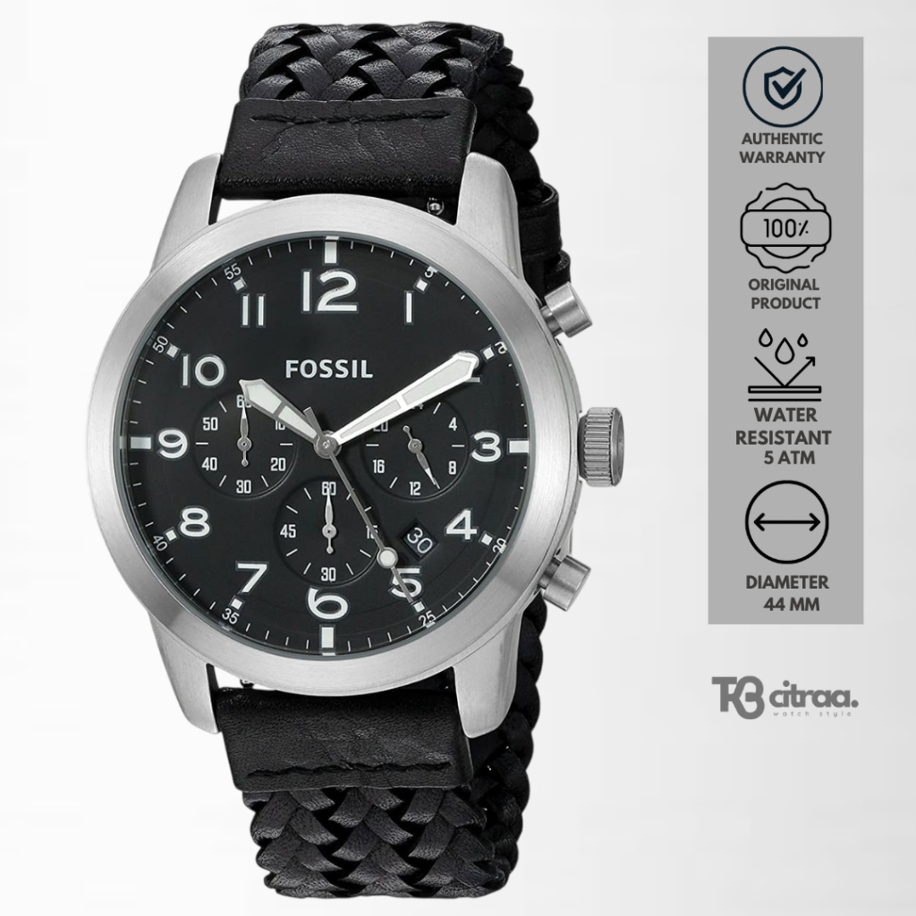 Jam Tangan Pria Fossil Men Pilot 54 Chronograph Kulit Black Casual Original FS5181