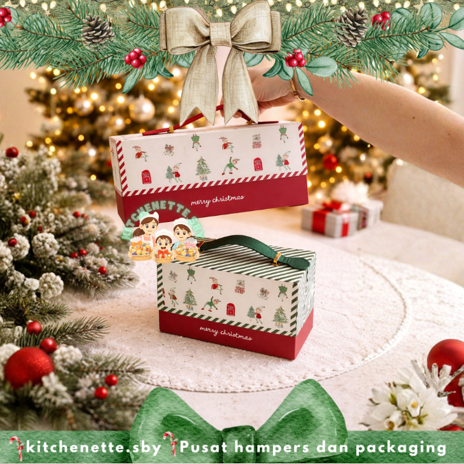 Kotak Tas Natal Leather Handle christmas hamper box dus natal kue kering goodie bag Natal Kue Snack 