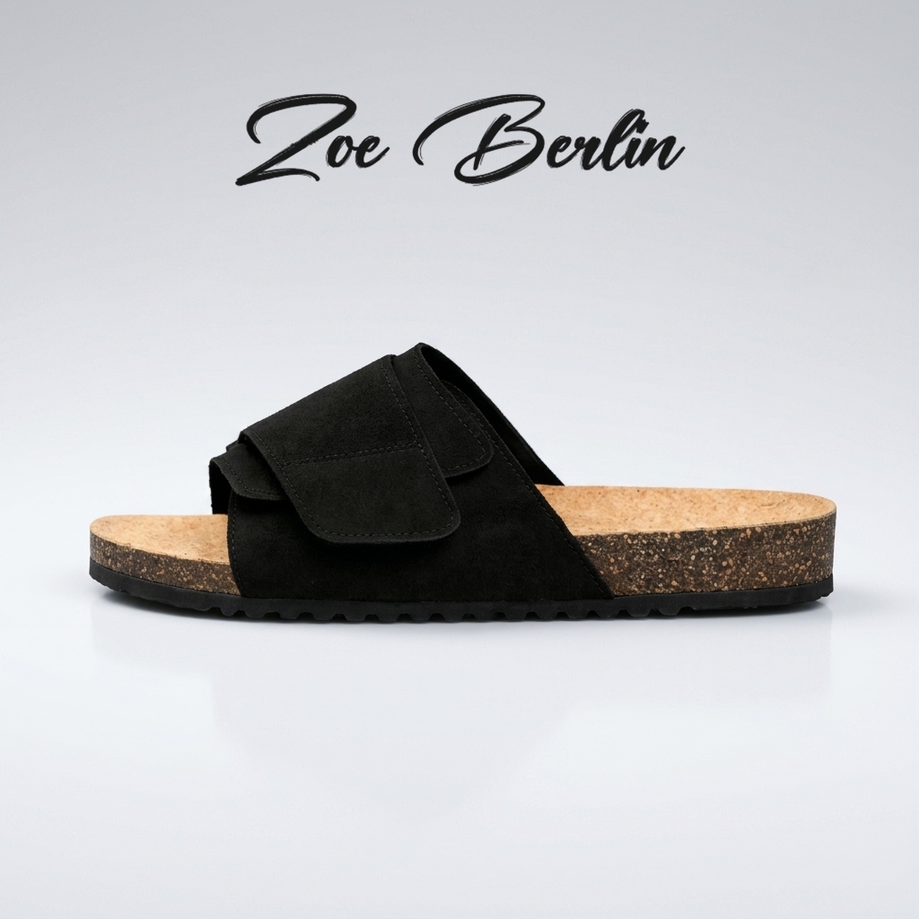 Brussel Black Suede LT Zoe Berlin - Sandal Footbed Pria Slides Cork Birken Docmart Anti Slip