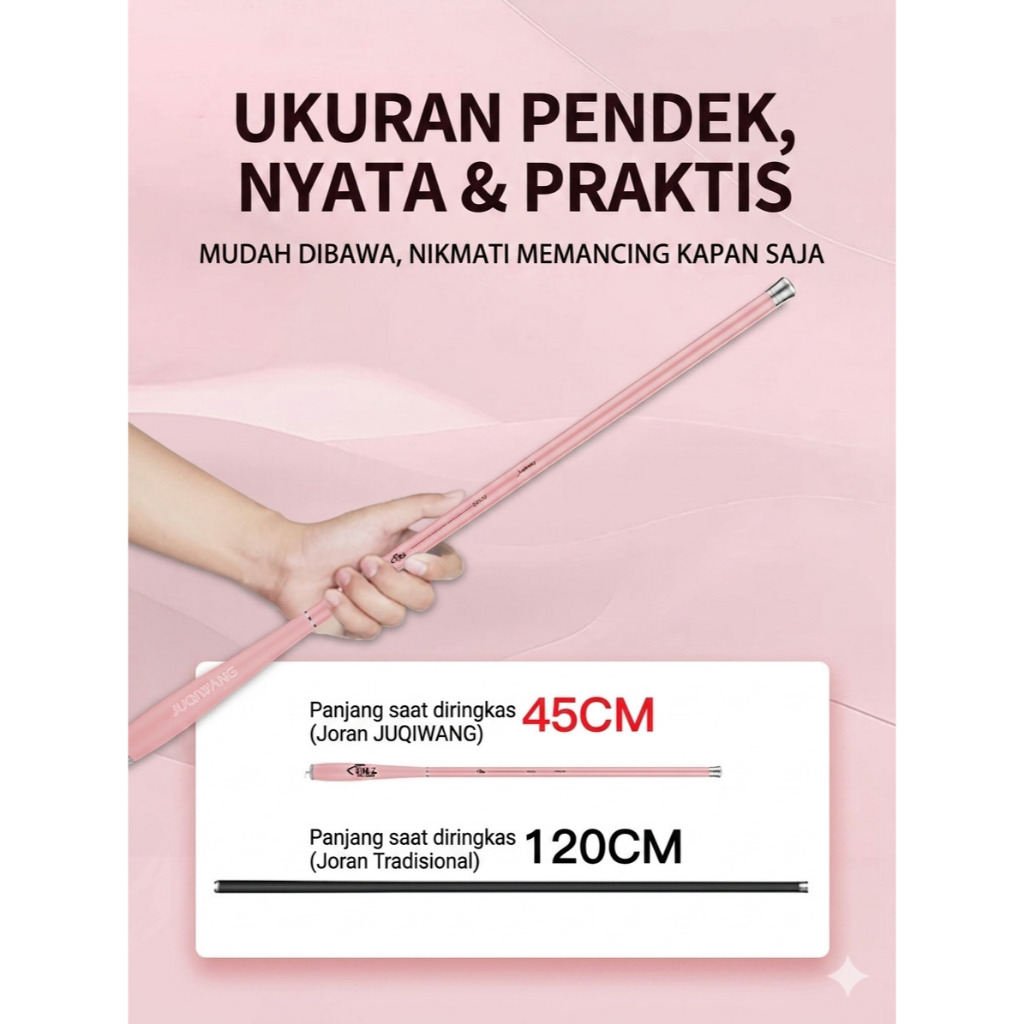 Joran Pancing Tegek PINK Mini Portable Carbon Ultra Ringan 45CM Travel Rod Cocok Mancing Wader Nila 