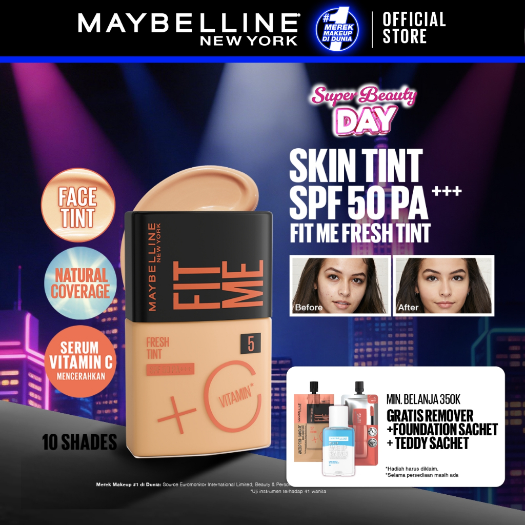 MAYBELLINE OFFICIAL Fit Me Fresh Tint 3 IN 1 30ml Skin Tint Foundation Tinted Sunscreen SPF 50 PA+++