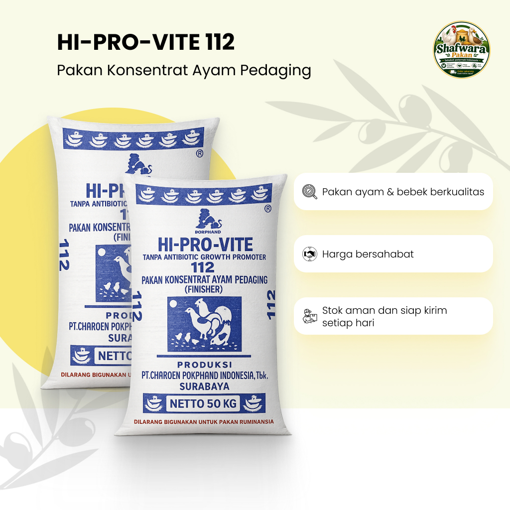 HI-PRO-VITE 112 – Pakan Konsentrat Ayam Pedaging (Broiler) | Kemasan Kiloan | shafwarapakan