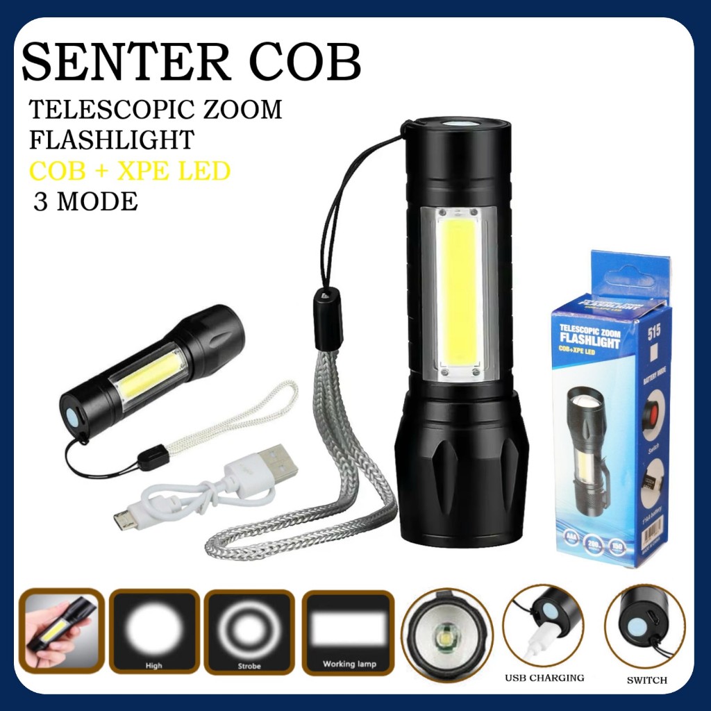 Senter Mini COB LED Light Super Terang Lampu Senter Mini Rechargeable Lampu senter Camping