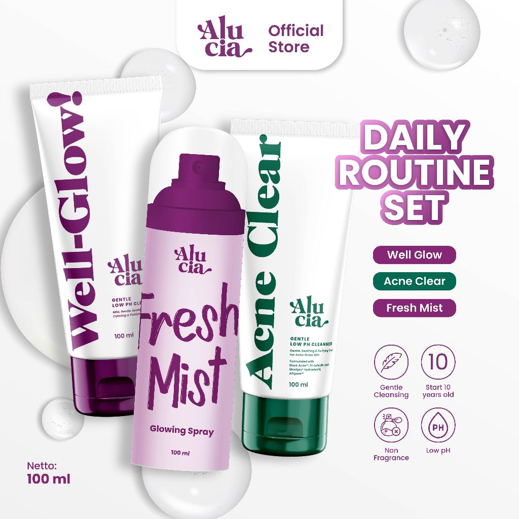 [READY 3PCS] ALUCIA Fresh Mist Glowing Spray Well-Glow Gentle Low pH Cleanser Acne Clear Gentle Low 