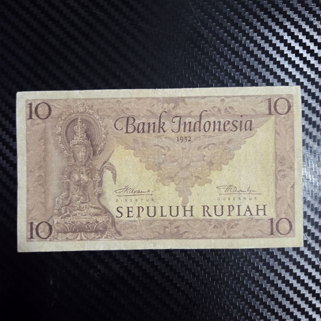 Uang Kuno Indonesia 10 Rupiah Seri Budaya Tahun 1952 Kondisi Check Detail Foto