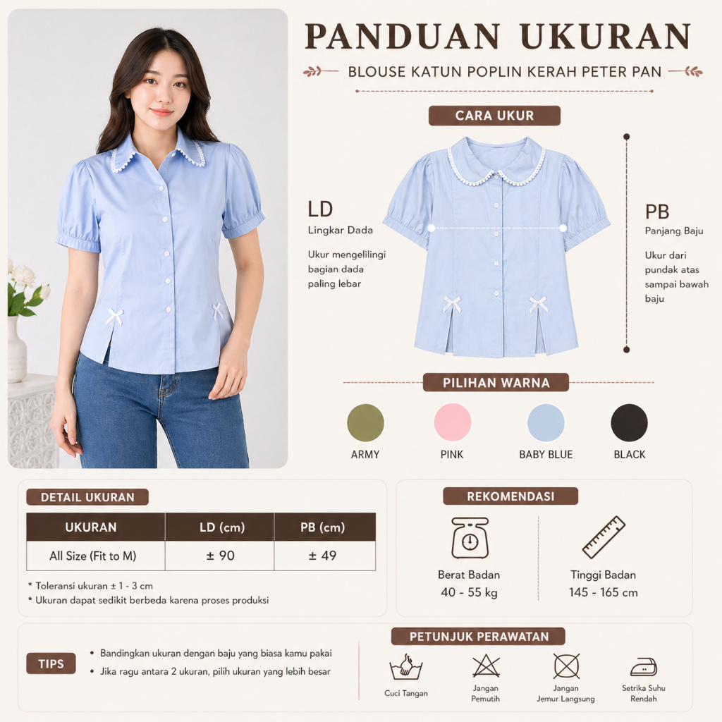 Blouse Wanita Katun Poplin Korea Lengan Pendek – Kemeja Cewek Kekinian Kerah renda Mutiara Slim Fit