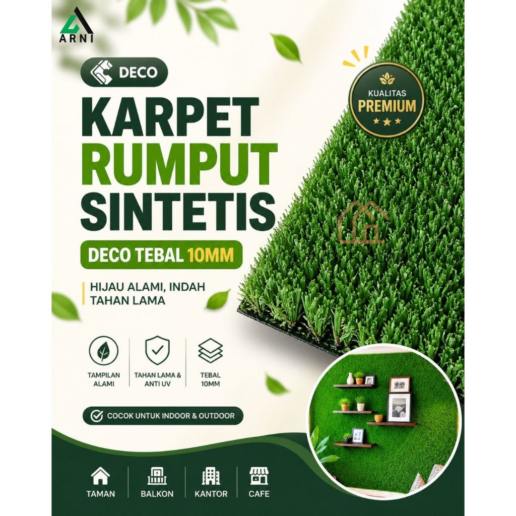 Karpet Rumput Sintetis Deco Tebal 10mm |Rumput Sintetis Halaman Rumah Indoor & Outdoor
