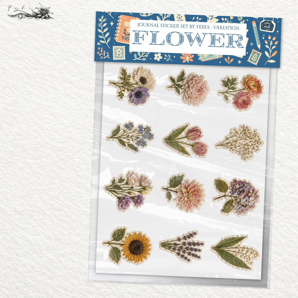 12PCS FLOWER JURNAL STIKER SET/STIKER JURNAL/STIKER SET BUNGA VINTAGE AESTETIK