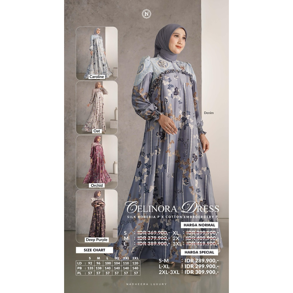 BISA COD  - CELINORA DRESS/MIDI GAMIS MEWAH DRESS MOTIF NADHEERA LUXURY-INAYAH HIJAB