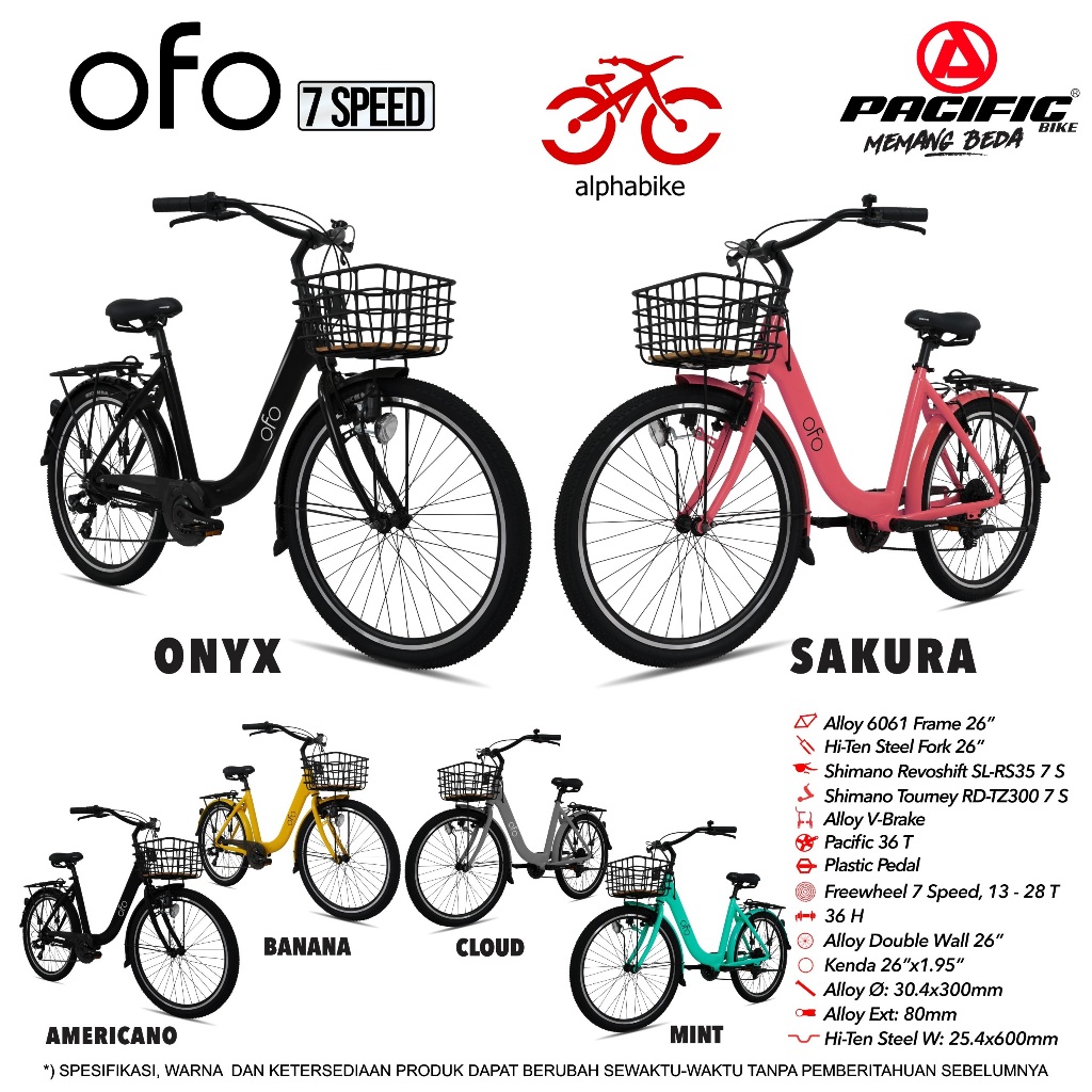 SEPEDA PEREMPUAN DEWASA MINI CTB PACIFIC OFO CITY BIKE 26 INCH
