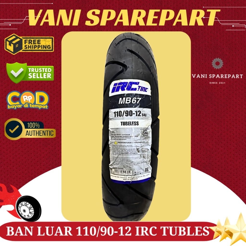 BAN LUAR SCOOPY 100/90-12 110/90-12 TUBLESS IRC TUBLESS