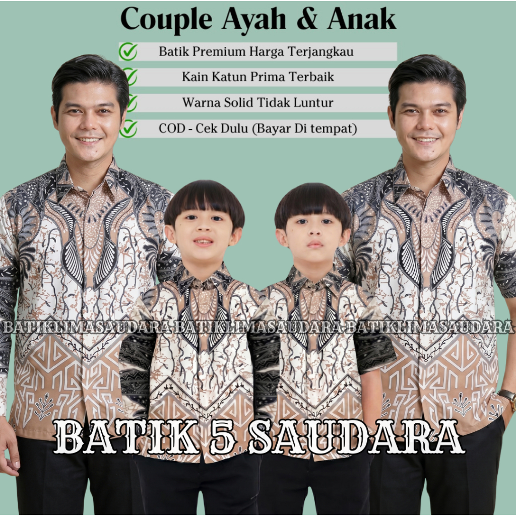 Batik Lima Saudara - Couple Ayah Anak Laki laki Motif Sekar Jagad Ungu Lilac || Kemeja Batik Pria ||