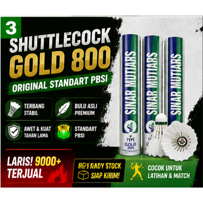 COCK KOK SHUTTLECOCK SINAR MUTIARA GOLD 800 ORIGINAL STANDART PBSI MADE IN TEGAL ISI 12